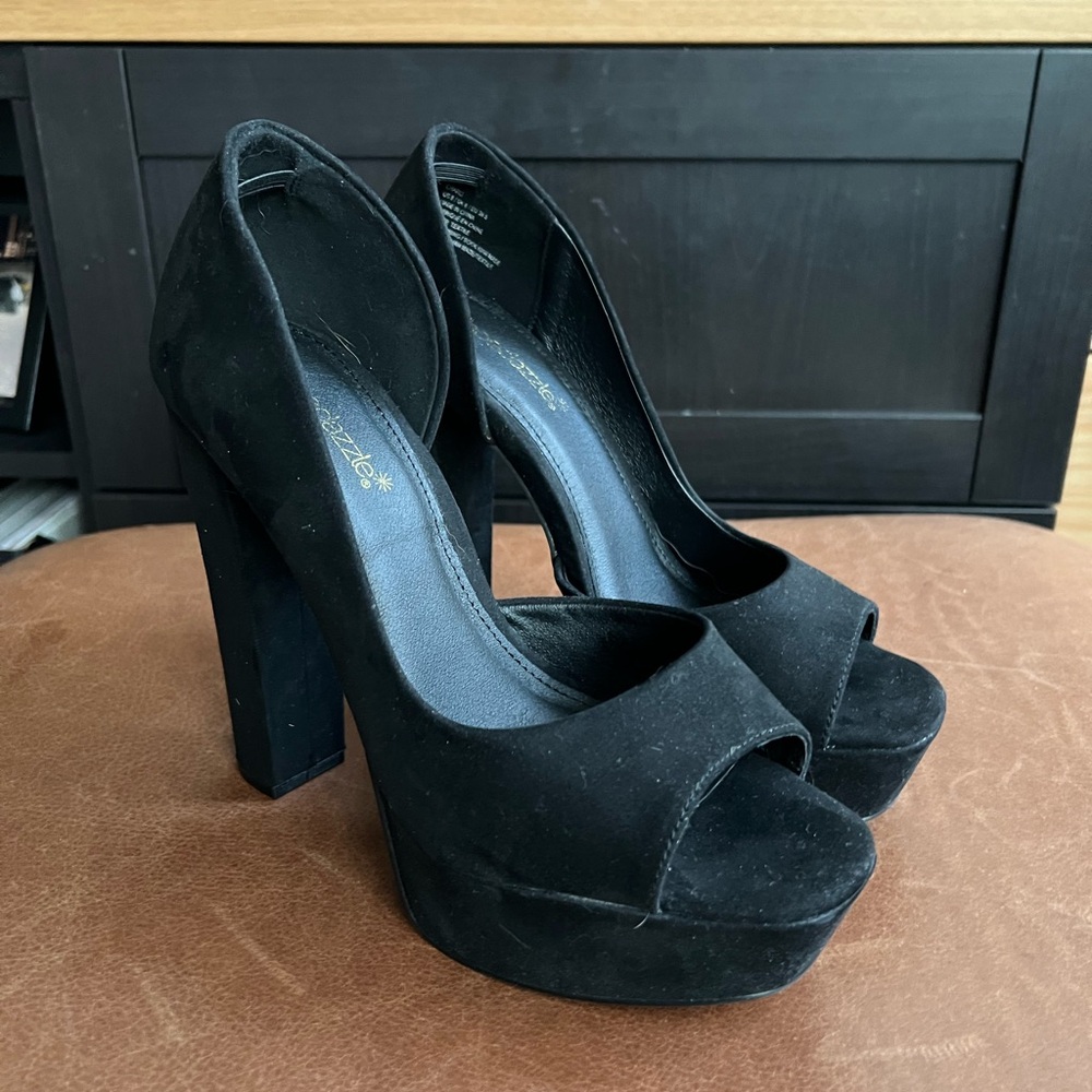 Black Peep Toe Platform Heels